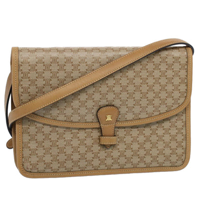 Luxury CELINE Macadam Canvas Shoulder Bag Beige 54990