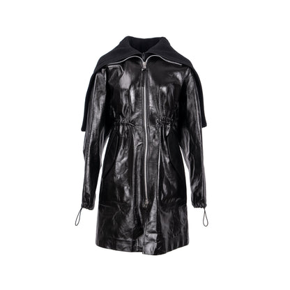 BOTTEGA VENETA Size Pre Fall 2020 Hooded Shell-trimmed Coat Shiny Lambskin Black