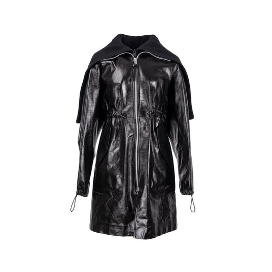 BOTTEGA VENETA Size Pre Fall 2020 Hooded Shell-trimmed Coat Shiny Lambskin Black