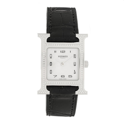 Stainless Steel Alligator Diamond Bezel Mother of Pearl 21mm Heure H Hour Quartz Watch Noir