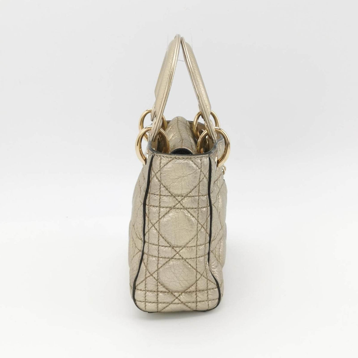 Lady Dior Mini Supple Calfskin Leather Gold Cannage Handbag with Strap Rovelle Bags