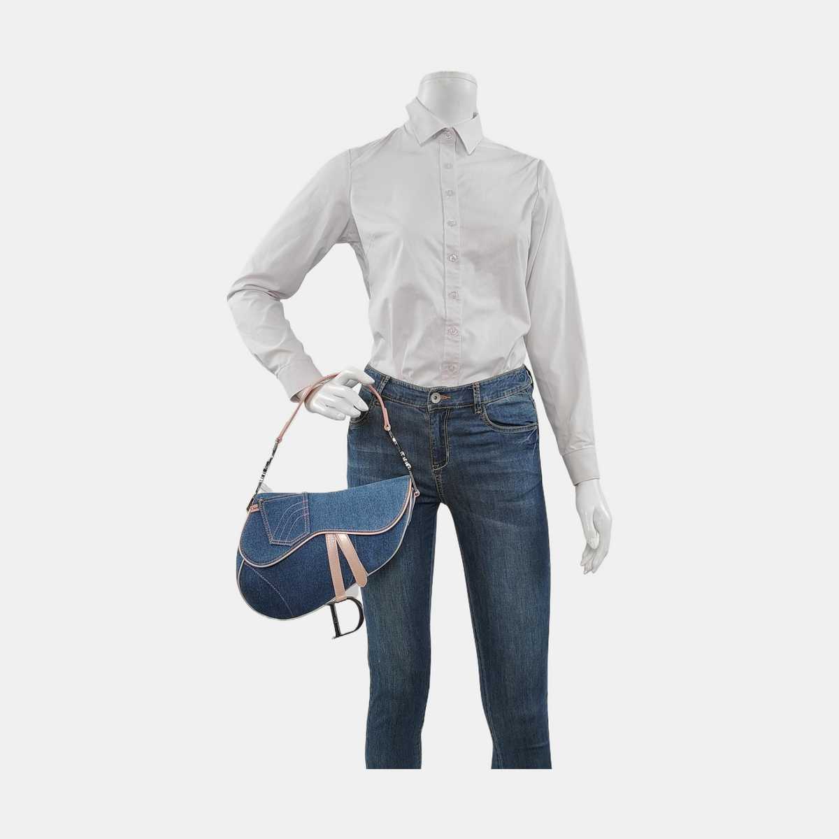 Dior Saddle Blue Denim with Pocket and Pink Leather Trim Shoulder Bag 2003 Rovelle Bags