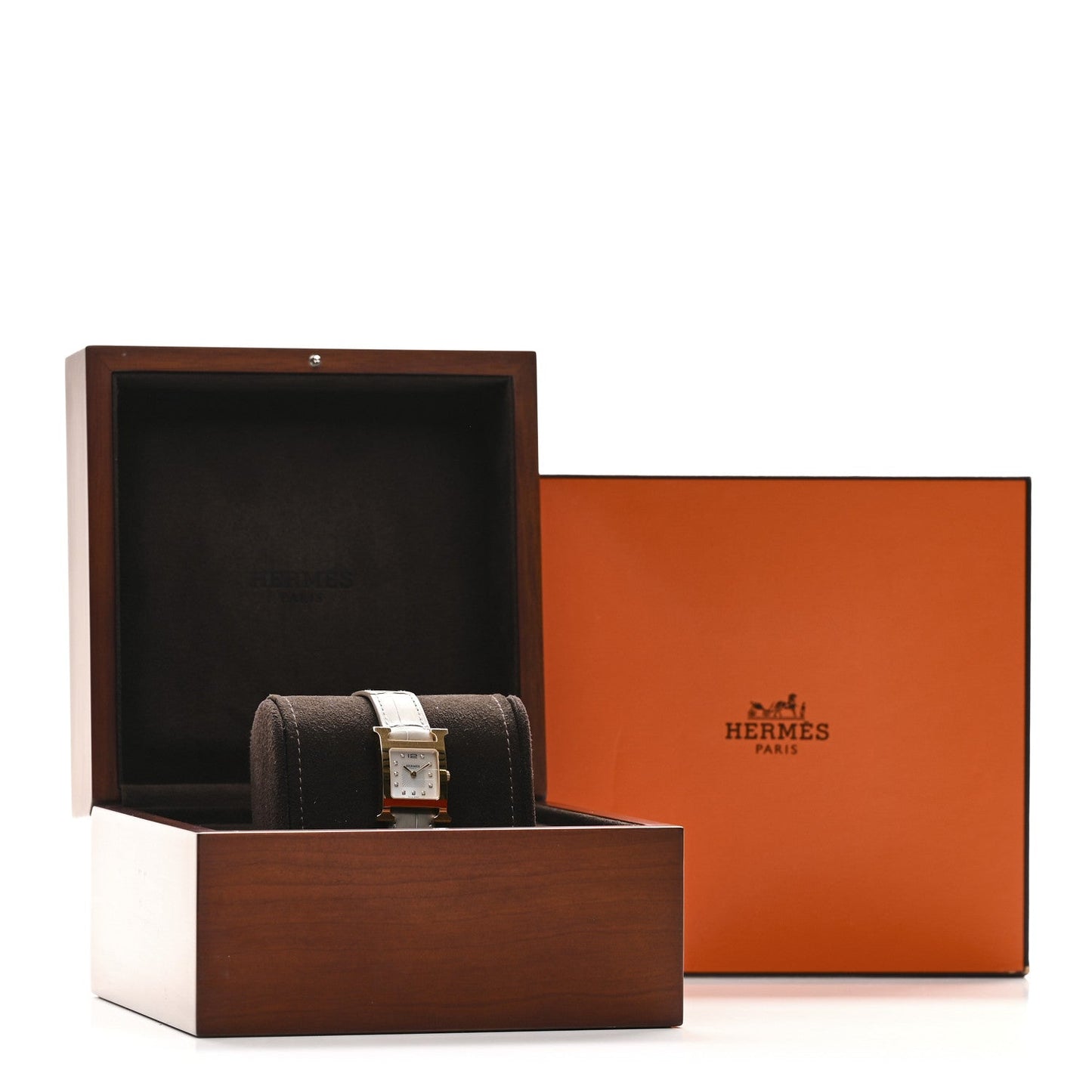 Stainless Steel Alligator Diamond Mother of Pearl 21mm Heure H Hour Quartz Watch Gris Perle