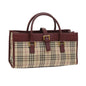 Luxury Burberry Nova Check Hand Bag Nylon Canvas Beige Auth 56466