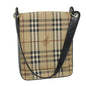 Luxury BurberrySs Nova Check Shoulder Bag PVC Leather Beige Black Auth 56484