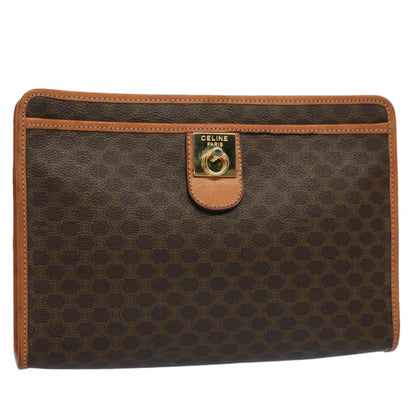 Luxury CELINE Macadam Canvas Clutch Bag PVC Leather Brown 56781