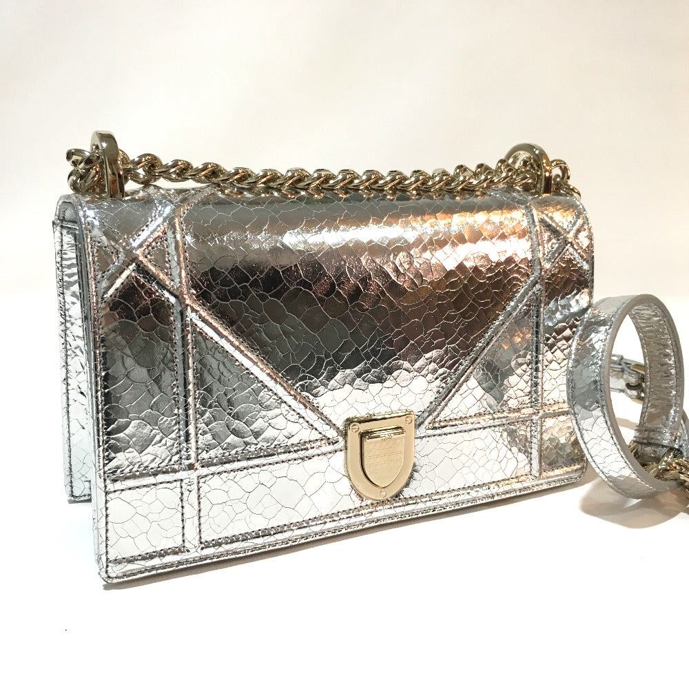 Dior Shoulder Bag leather Silver Small flap bag DIORAMA Women Rovelle Bags