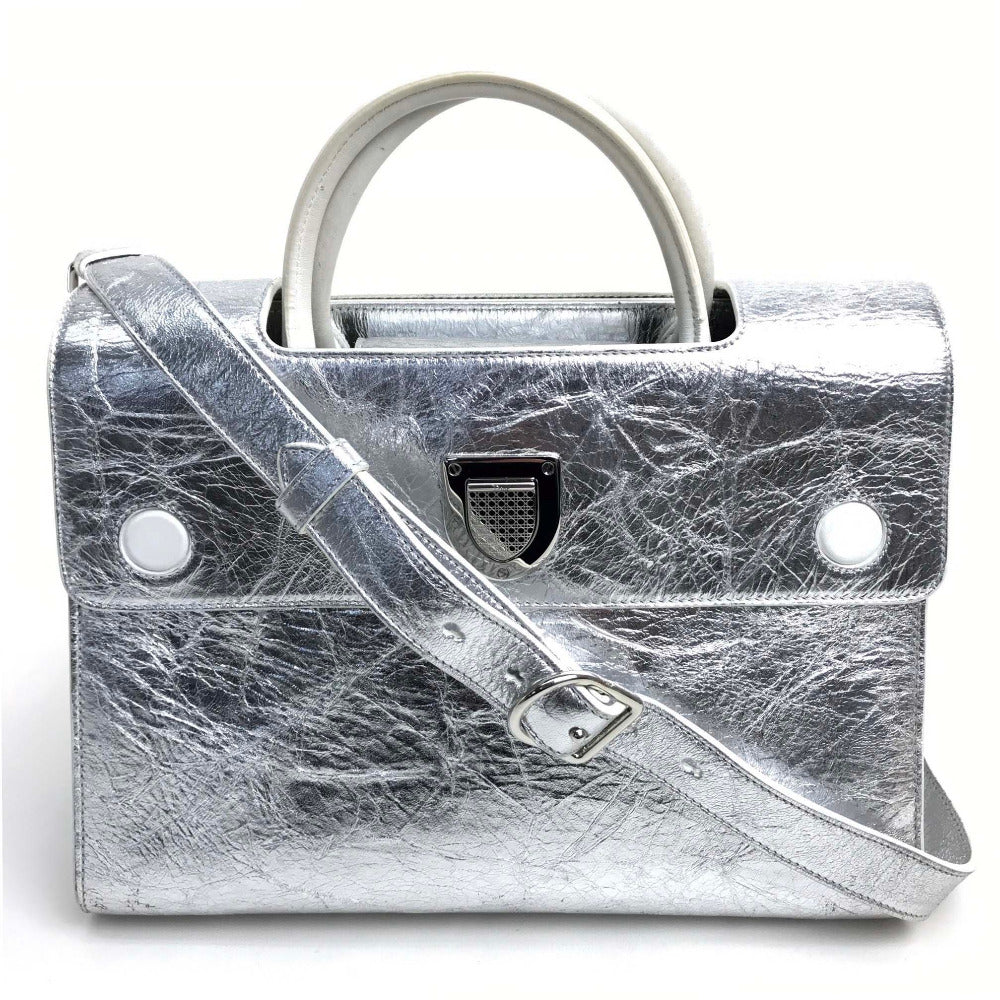 Christian Dior Handbag leather Metallic Silver DIOREVER Women Rovelle Bags