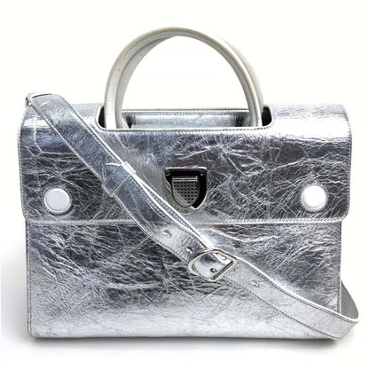 Christian Dior Handbag leather Metallic Silver DIOREVER Women Rovelle Bags
