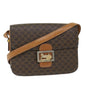 Luxury CELINE Macadam Canvas Horse Carriage Shoulder Bag PVC Leather Brown 57374