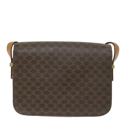 Luxury CELINE Macadam Canvas Horse Carriage Shoulder Bag PVC Leather Brown 57374