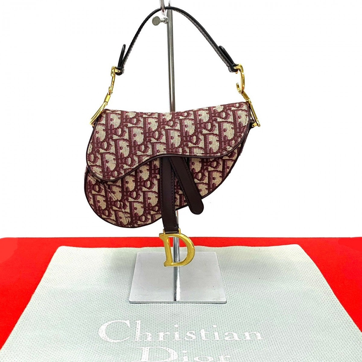 Dior Handbag Leather, Canvas Red Trotter Pattern Saddle bag Women Rovelle Bags