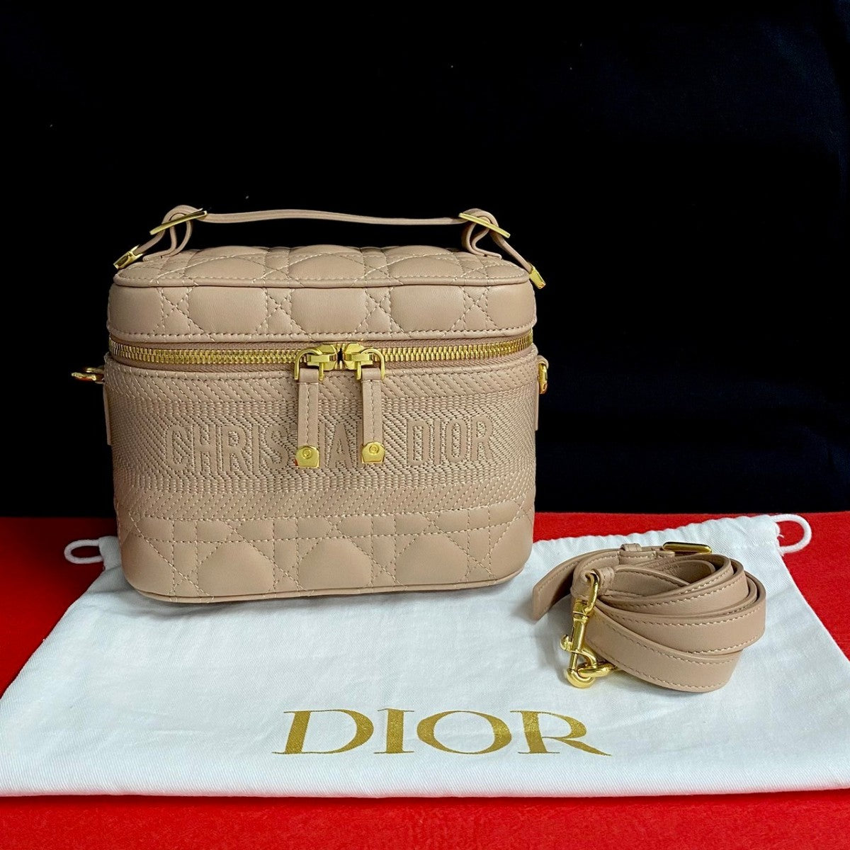 Dior Shoulder Bag leather beige Travel Small Vanity Rovelle Bags