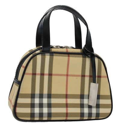 Luxury Burberry Nova Check Hand Bag PVC Leather Beige Auth 58512