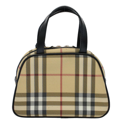 Luxury Burberry Nova Check Hand Bag PVC Leather Beige Auth 58512