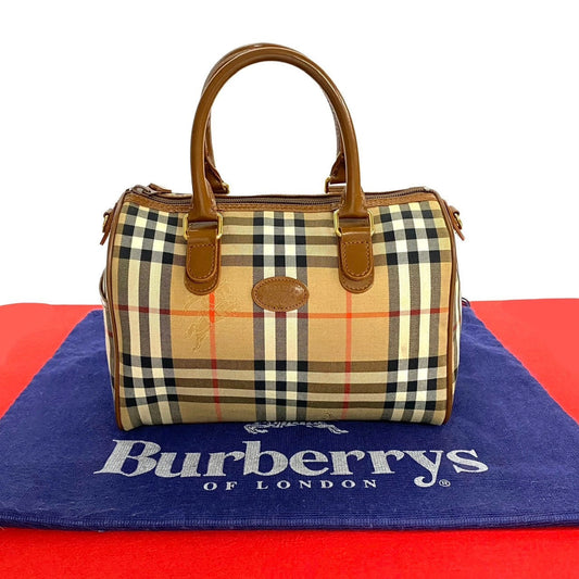 BURBERRY Handbag Leather, Canvas Brown Nova Check Women(Unisex)