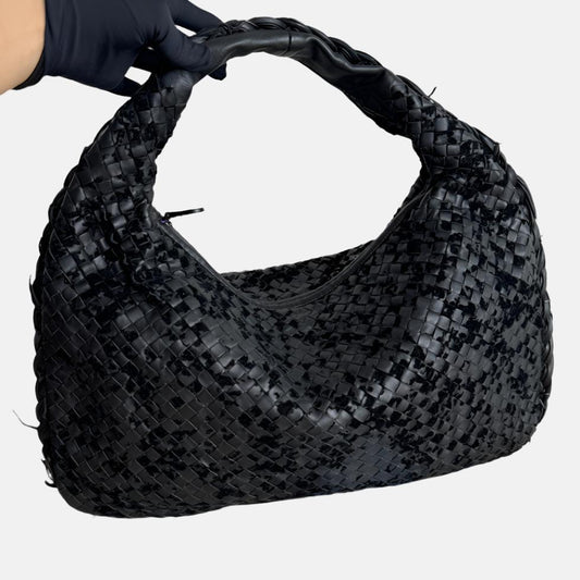 Bottega Veneta Veneta Hobo Medium Leather and Velvet Black 47cm