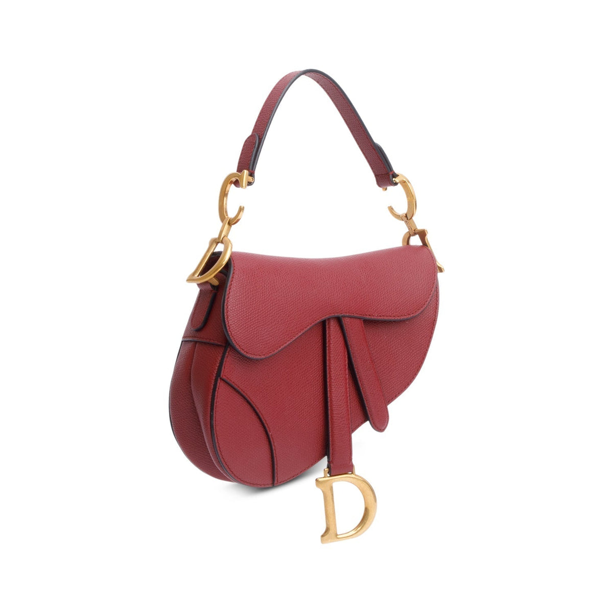 Christian Dior Red Grained Calfskin Leather Mini Saddle Bag Rovelle Bags