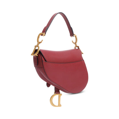 Christian Dior Red Grained Calfskin Leather Mini Saddle Bag Rovelle Bags