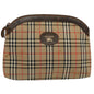 Luxury BurberrySs Nova Check Clutch Bag Nylon Canvas Beige Auth 59086
