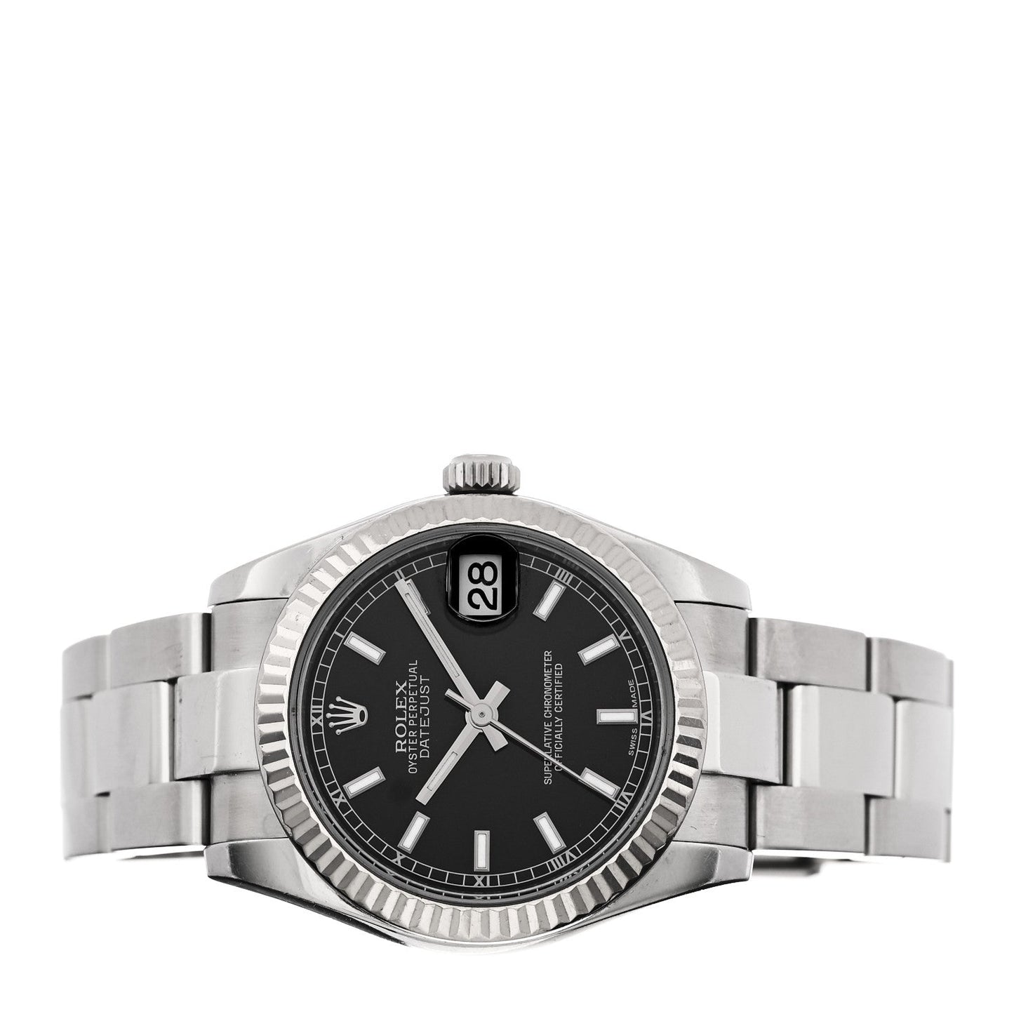 Stainless Steel 18K White Gold 31mm Oyster Perpetual Datejust Watch Black 178274