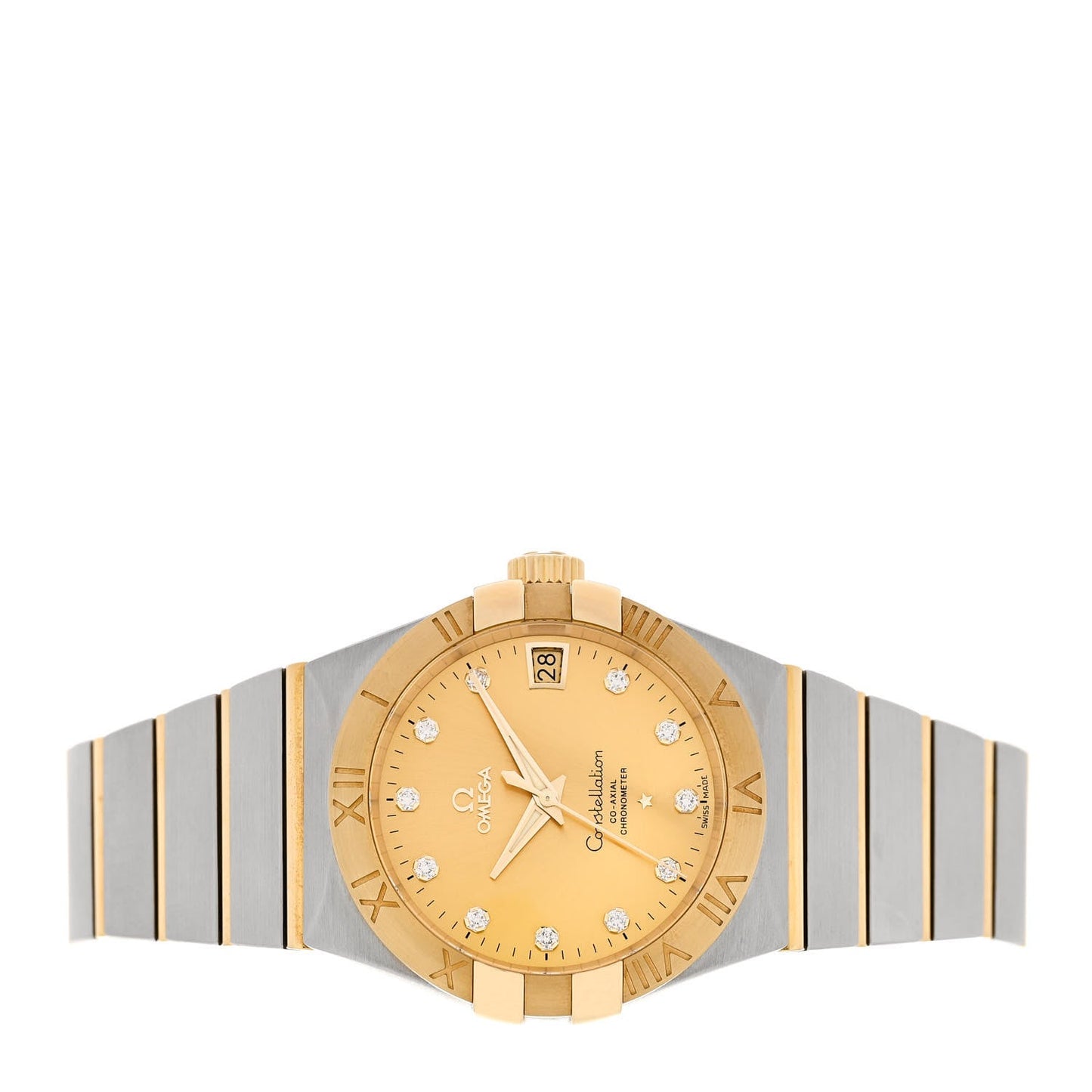 Stainless Steel 18K Yellow Gold Diamond 38mm Constellation Co-Axial Chronometer Automatic Watch Champagne 123.20.38.21.58.001