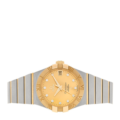 Stainless Steel 18K Yellow Gold Diamond 38mm Constellation Co-Axial Chronometer Automatic Watch Champagne 123.20.38.21.58.001