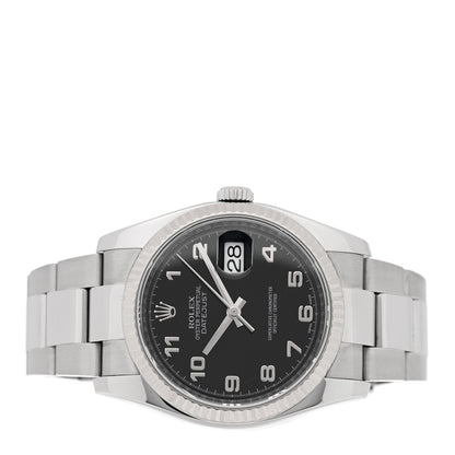 Stainless Steel 18K White Gold 36mm Oyster Perpetual Datejust Watch Black 116234