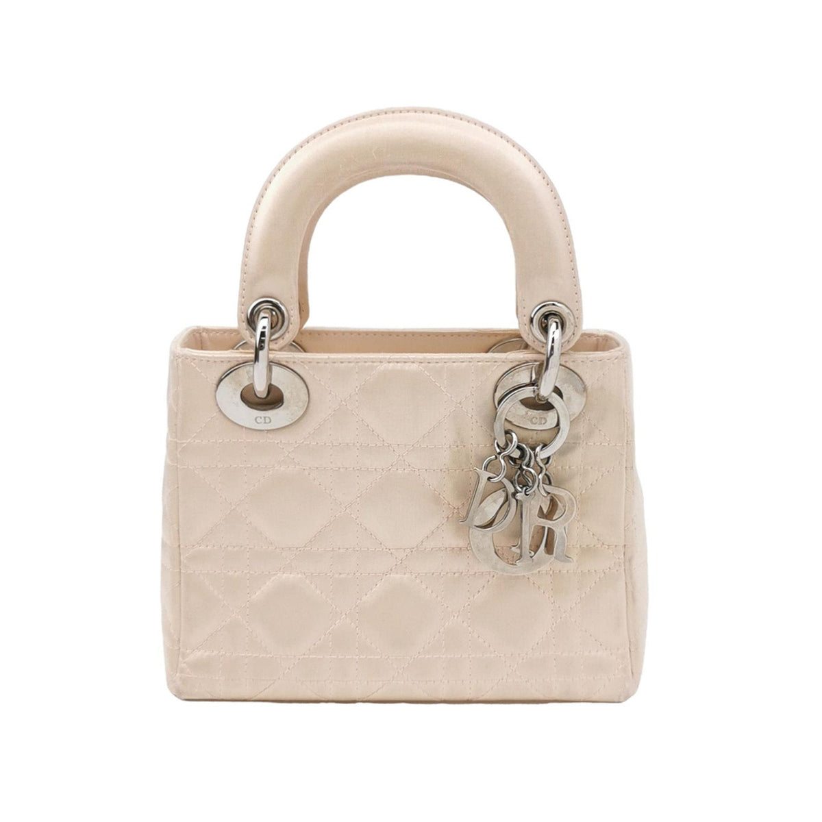 Lady Dior Mini 2004 Beige Silk Handbag Silver Hardware Rovelle Bags
