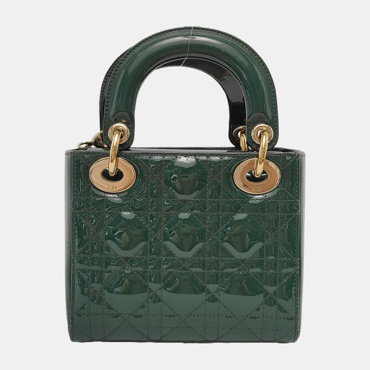 Lady Dior Mini Dark Green Patent Leather Bag with gold hardware Chain Strap Rovelle Bags