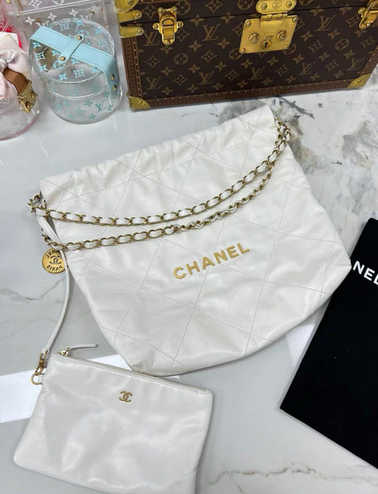 Chanel White Quilted Calfskin Small 22 Bag Gold Hardware 2022 Rovelle Bags