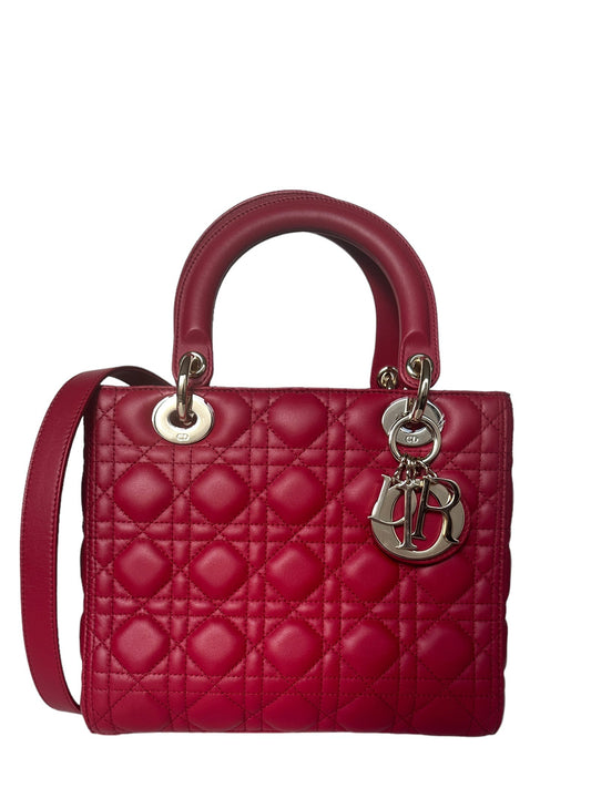 Christian Dior Red Leather Cannage Quilted Medium Lady Dior Bag Rovelle Bags
