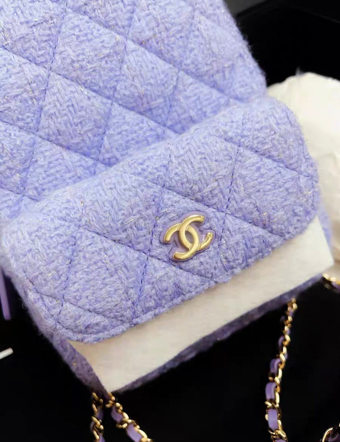 Chanel Luxury Tweed Gold Backpack Rovelle Bags