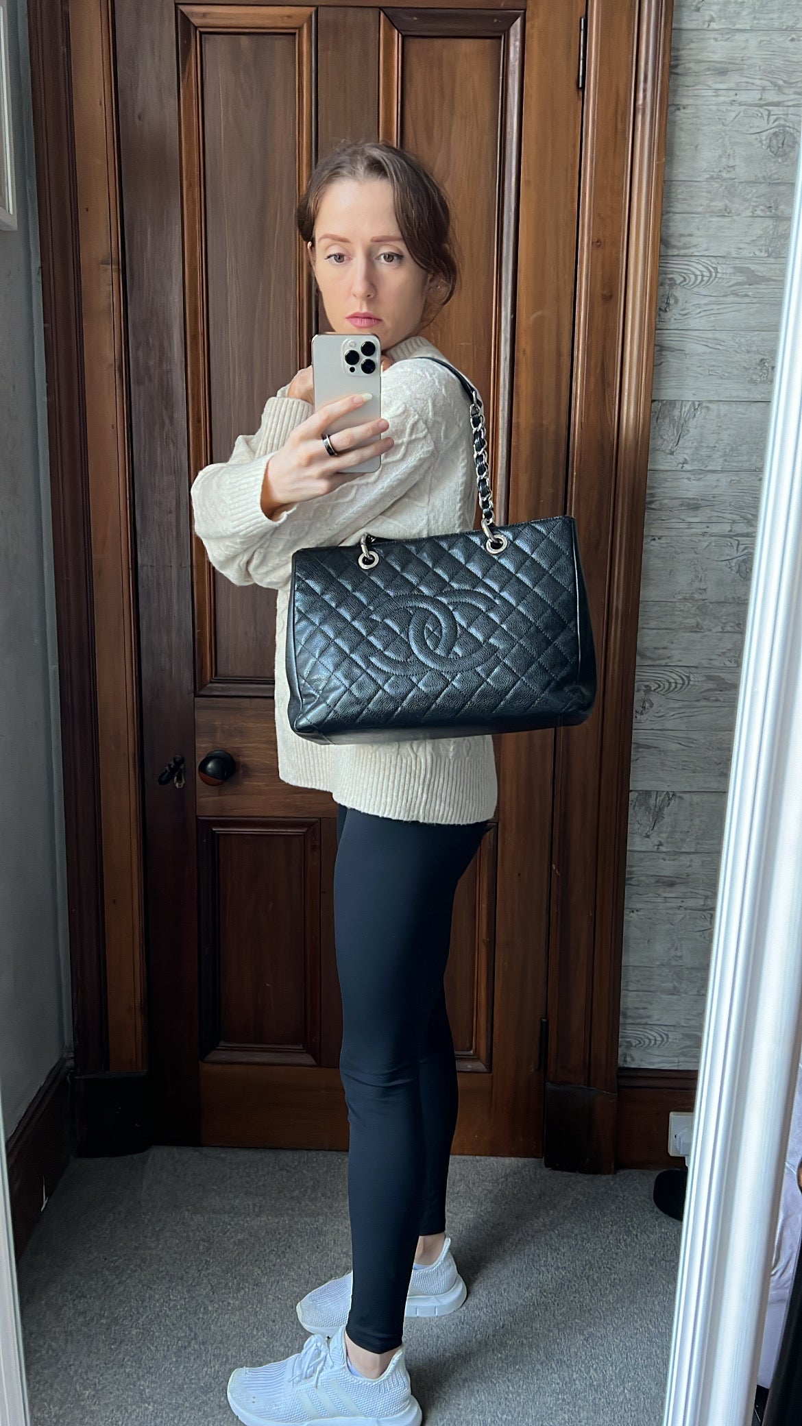 Chanel Caviar Black Silver Tote Style Rovelle Bags