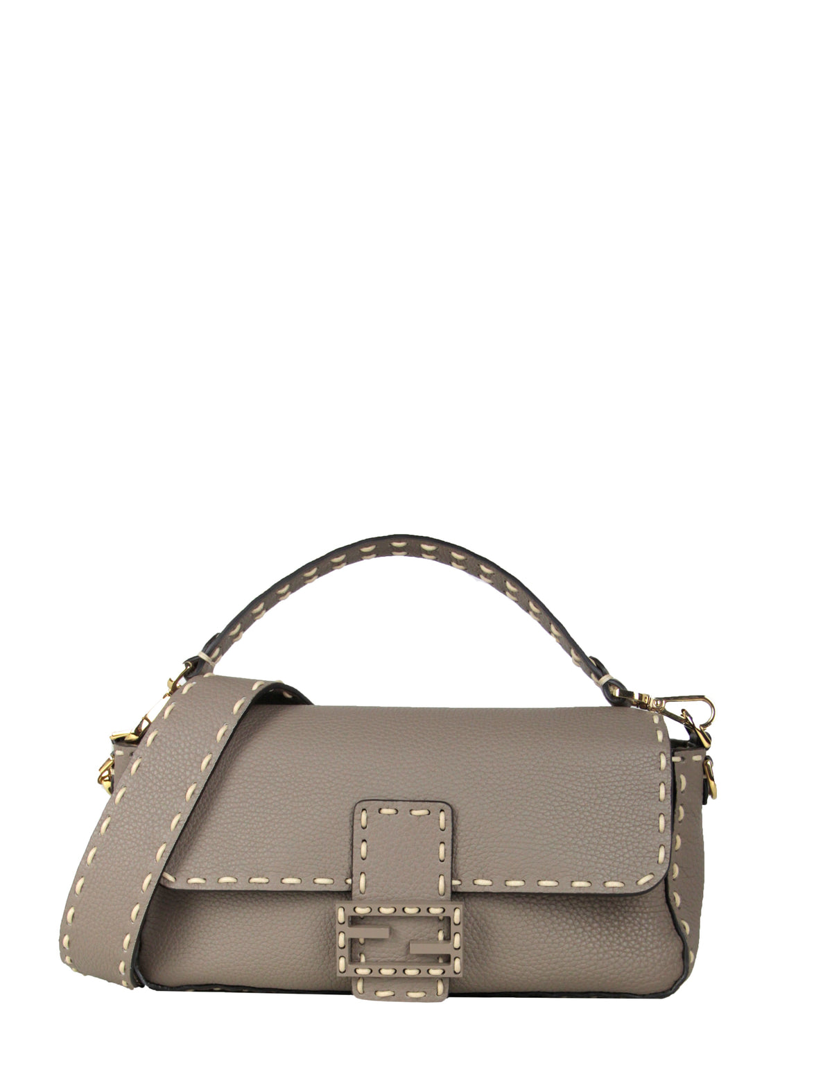Fendi Grey Selleria Leather NM Baguette Bag w/ Stitched Trim Rovelle Bags