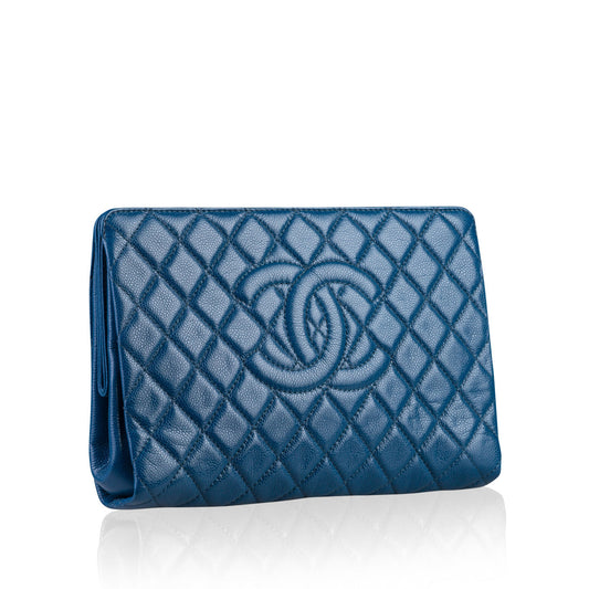 Chanel Timeless Caviar Blue Clutch Rovelle Bags