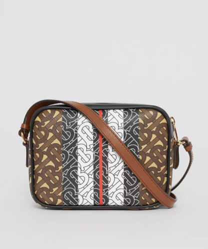 Burberry Stripe Camera Canvas Brown Handbag