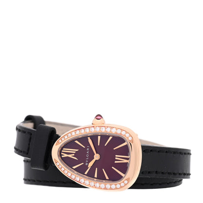 18K Rose Gold Calfskin Diamond Bezel 20mm Serpenti Double Wrap Quartz Watch Red