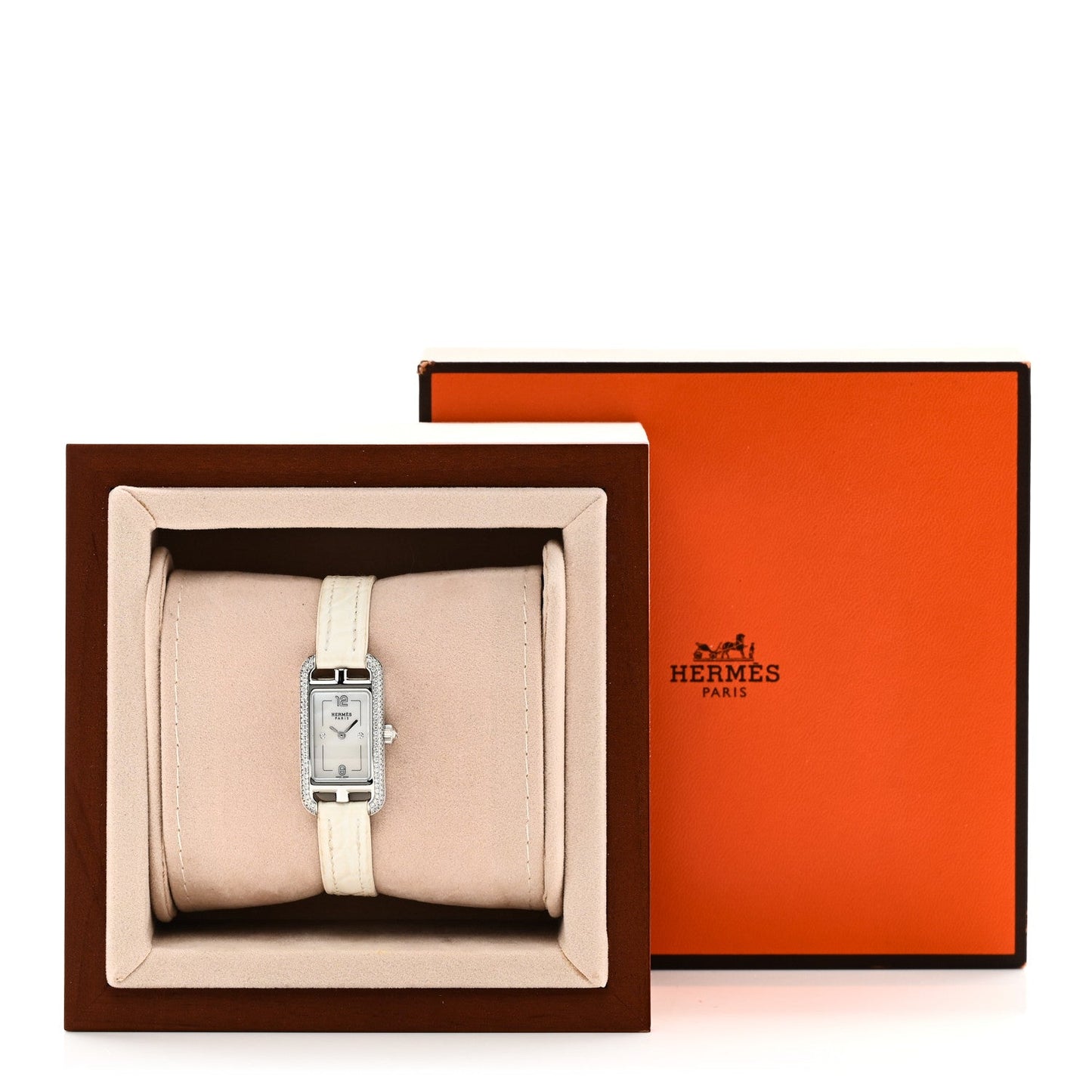 Stainless Steel Alligator Diamond Bezel Mother of Pearl 17mm Nantucket Quartz Watch Blanc