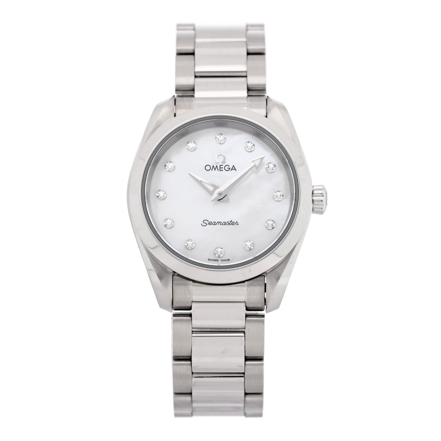 Stainless Steel Diamond Mother of Pearl 28mm Seamaster Aqua Terra Quartz Watch 220.10.28.60.55.001
