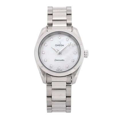 Stainless Steel Diamond Mother of Pearl 28mm Seamaster Aqua Terra Quartz Watch 220.10.28.60.55.001