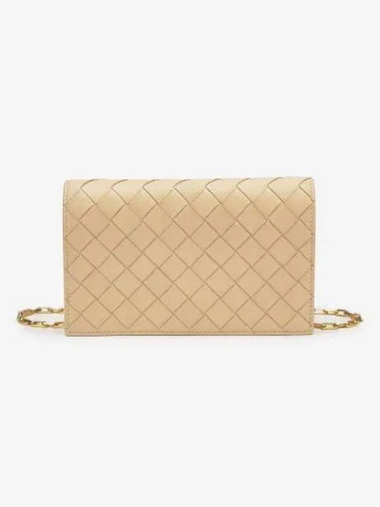 Luxury Bottega Veneta Intrecciato Chain Leather Mini Cross Bag Beige