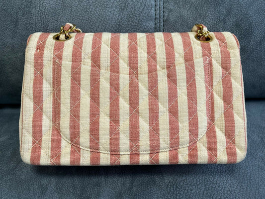 Chanel Striped Linen Classic Flap Bag Rovelle Bags