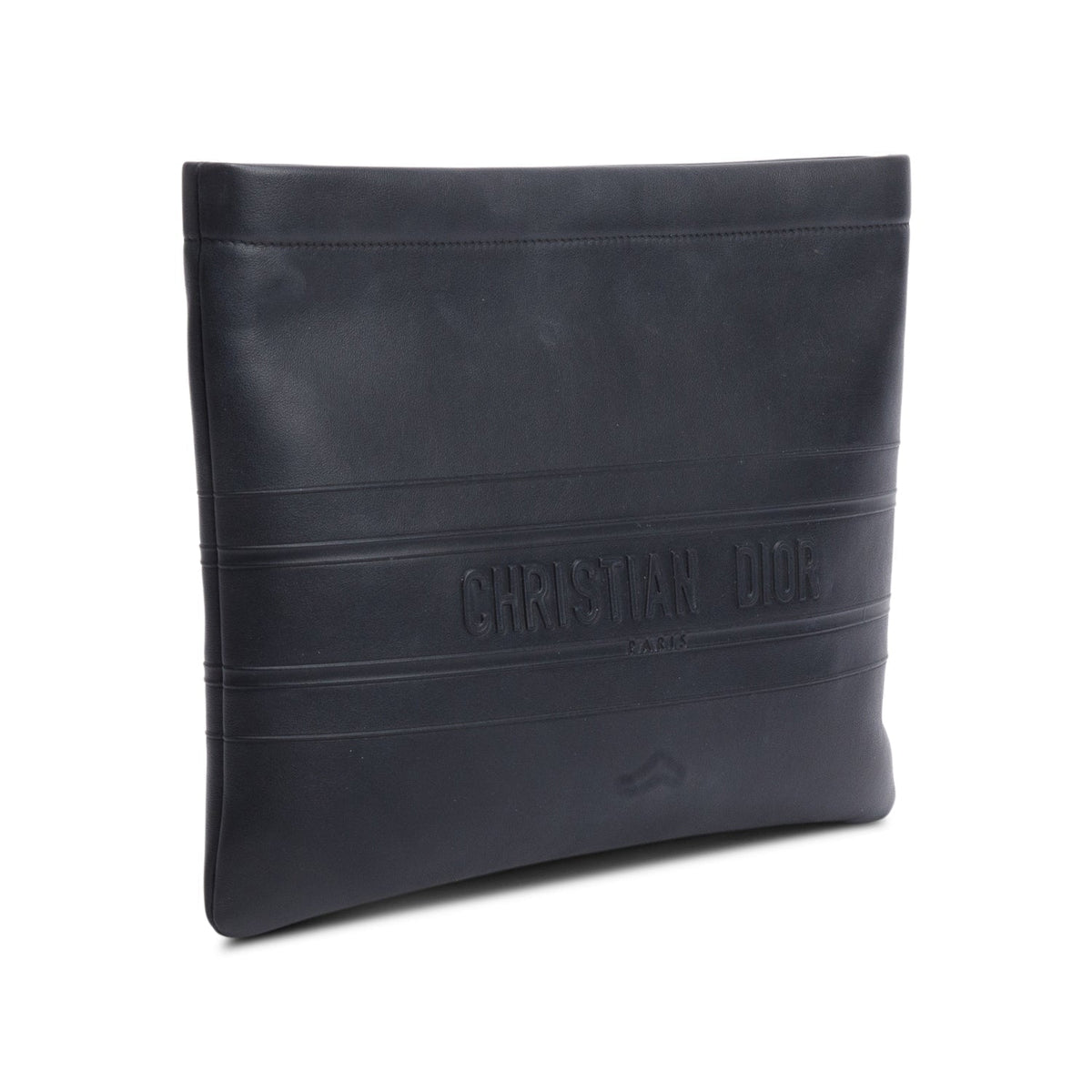 Christian Dior Black calfskin Leather Logo Strip Zip Pouch Rovelle Bags