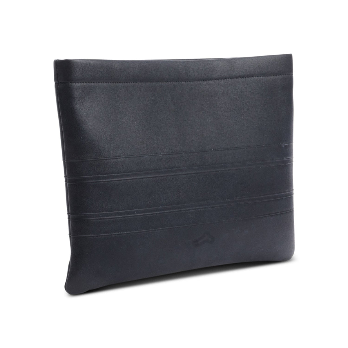 Christian Dior Black calfskin Leather Logo Strip Zip Pouch Rovelle Bags