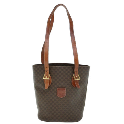 Luxury CELINE Macadam Canvas Shoulder Bag PVC Leather Brown 60044
