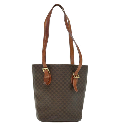 Luxury CELINE Macadam Canvas Shoulder Bag PVC Leather Brown 60044
