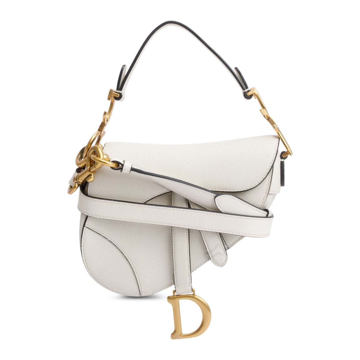 Christian Dior White Grained Calfskin Leather Mini Saddle Bag Rovelle Bags