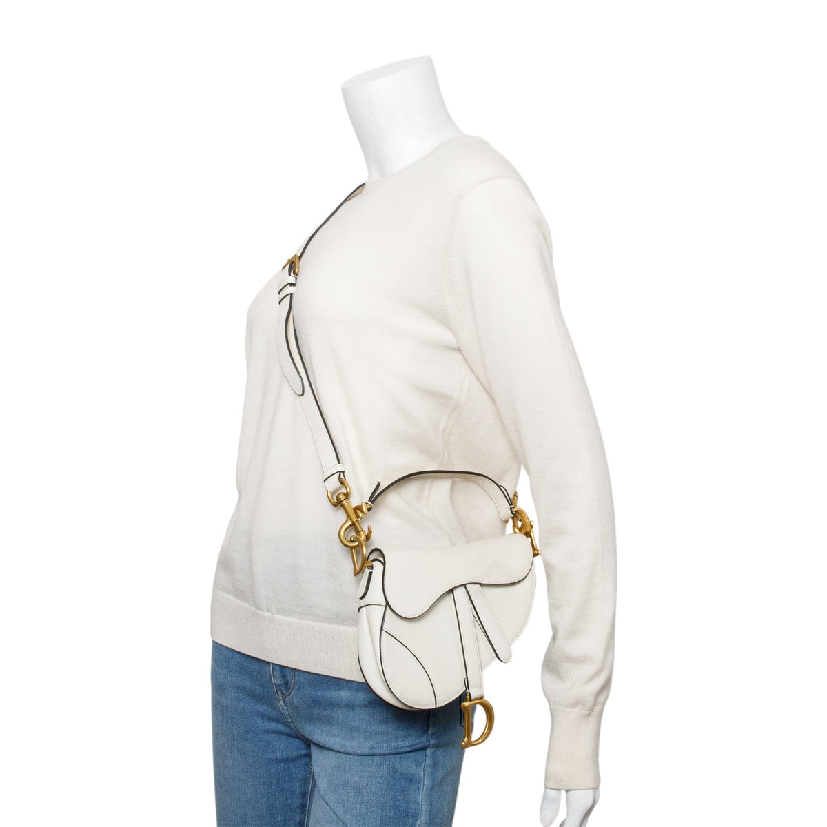 Christian Dior White Grained Calfskin Leather Mini Saddle Bag Rovelle Bags