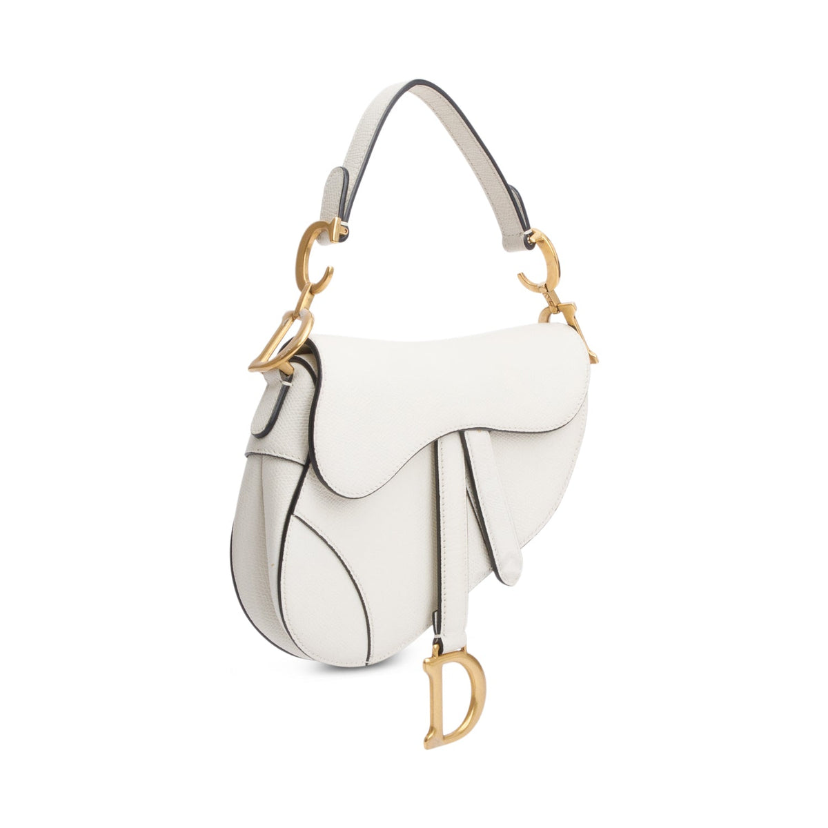Christian Dior White Grained Calfskin Leather Mini Saddle Bag Rovelle Bags